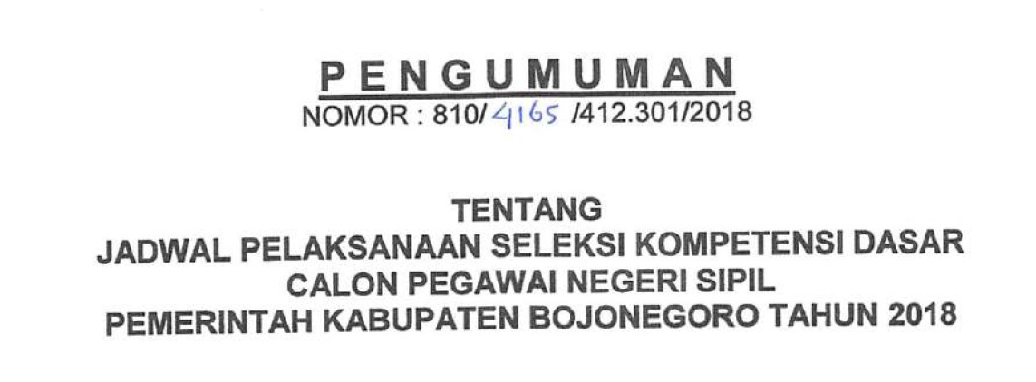 PENGUMUMAN JADWAL PELAKSANAAN TES SKD CPNS BOJONEGORO 2018