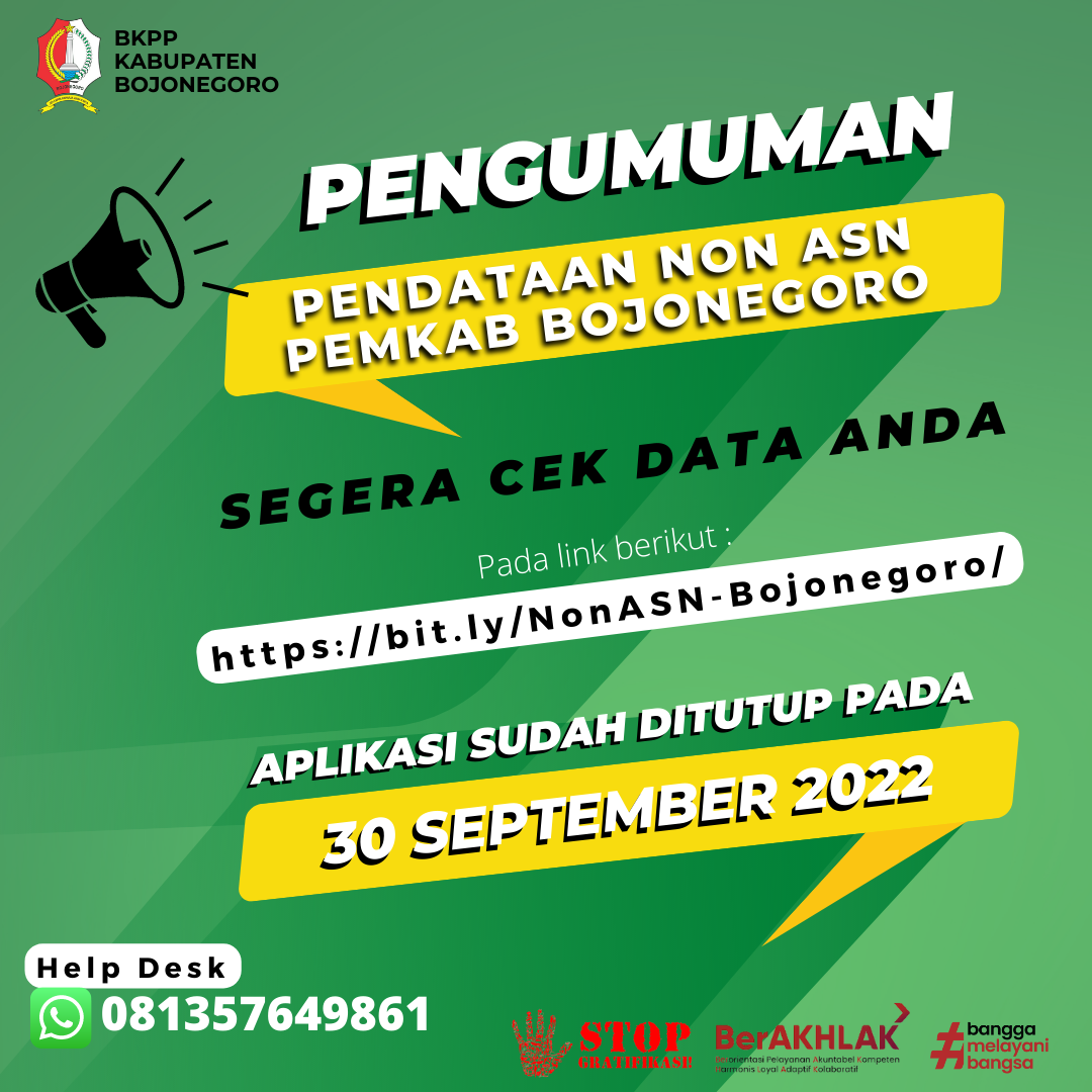 Pengumuman Uji Publik Pendataan Tenaga Non ASN 2022 Pemkab Bojonegoro