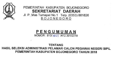 Pengumuman Hasil Seleksi Administrasi Pelamar CPNS Kabupaten Bojonegoro Tahun 2018