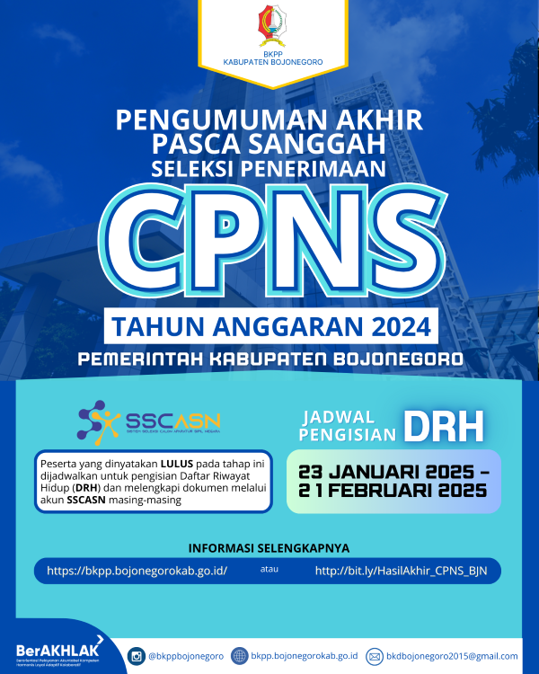 Pengumuman Pasca Sanggah Seleksi CPNS dan Usul Penetapan NI CPNS Tahun Anggaran 2024
